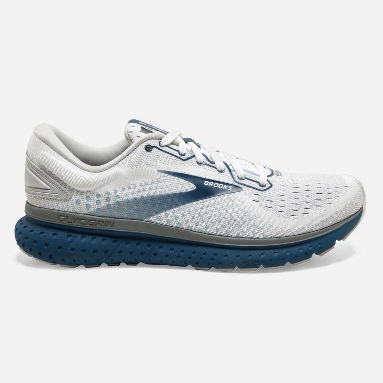 Brooks Glycerin 18 NZ - Men's Road Running Shoes - White/Grey/Poseidon (29547-NTCI)